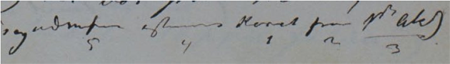 From Love’s Comedy, UBiT Ms Oct. 375. The University Library of Trondheim, Norway. In this example with five numbered words, the numbers are put below the line.